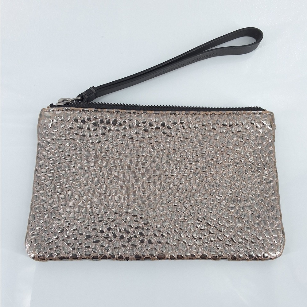 Brunello Cucinelli Metallic Bronze Pebble Leather Wristlet‎ Pouch Zip Clutch